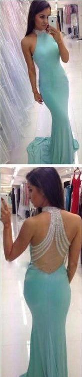 High Neck Backless Mermaid Long Prom Dress, Evening Dresses for Cheap